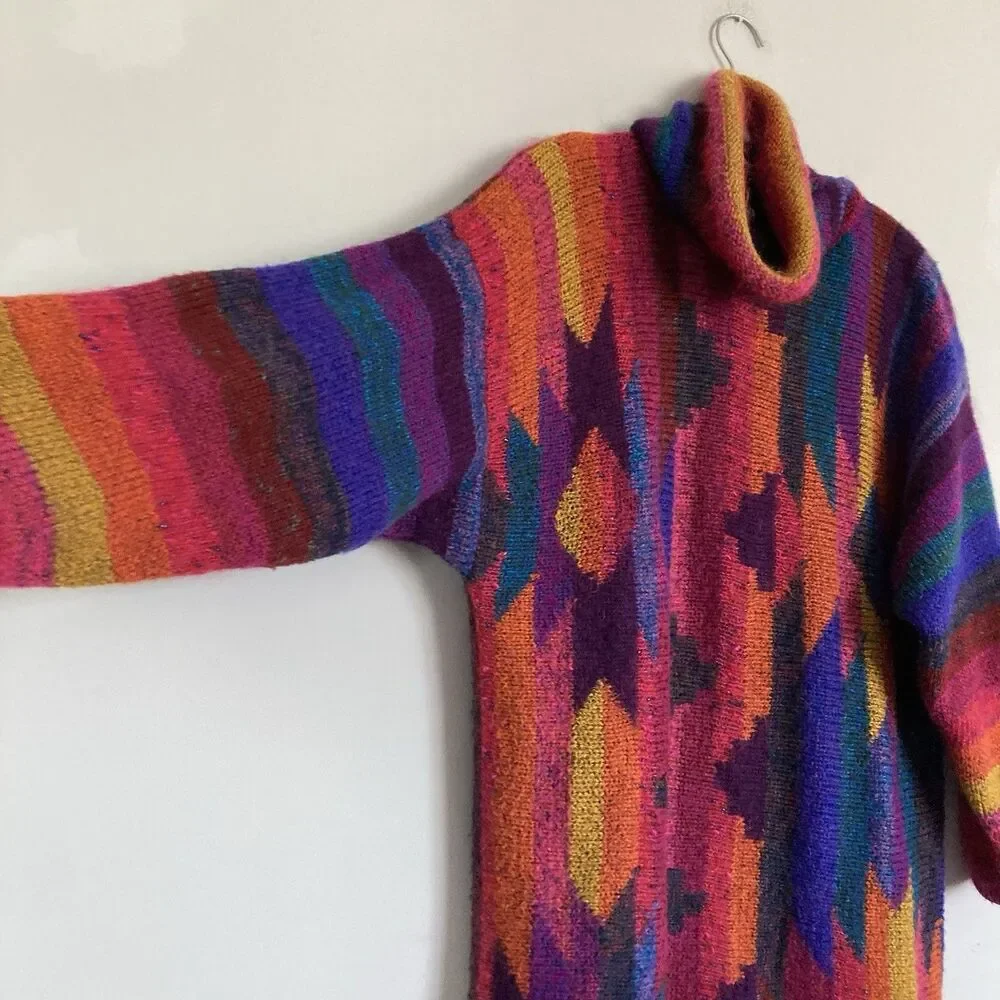 Vintage Mariea Kim Turtleneck Sweater LARGE Colorful Tunic Boho Rainbow Brite - Picture 2 of 14